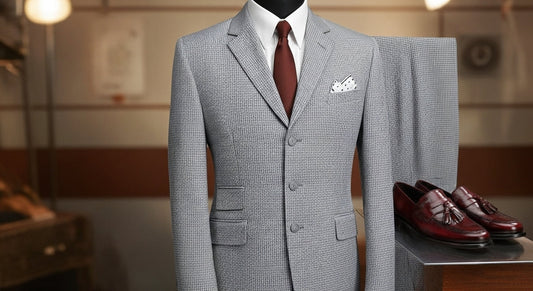 1960s mod suit with slim-fit design, narrow lapels, and vintage tie