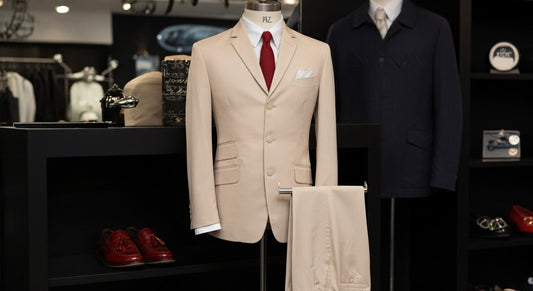 Classic slim-fit Mod suit UK in a London boutique inspired by 1960s Mod fashion.