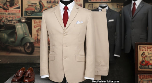 Collection of premium Mod suit styles with slim-fit tailoring and 1960s-inspired design