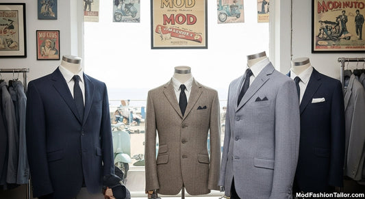 Premium Mod suits in Brighton with slim-fit tailoring and vintage-inspired design.
