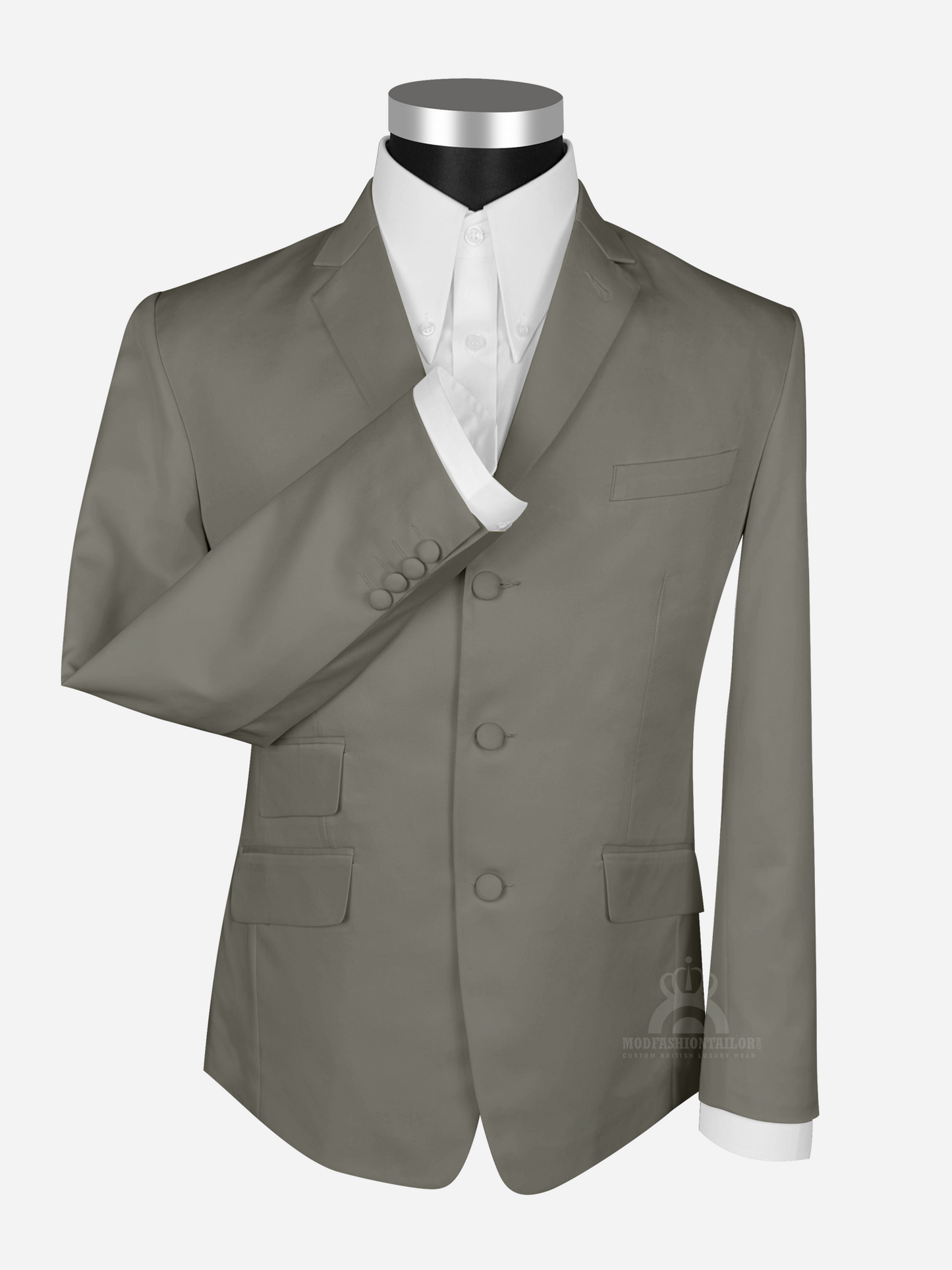 3 Piece 3 Button Pastel Brown Mod Suit with Shirt