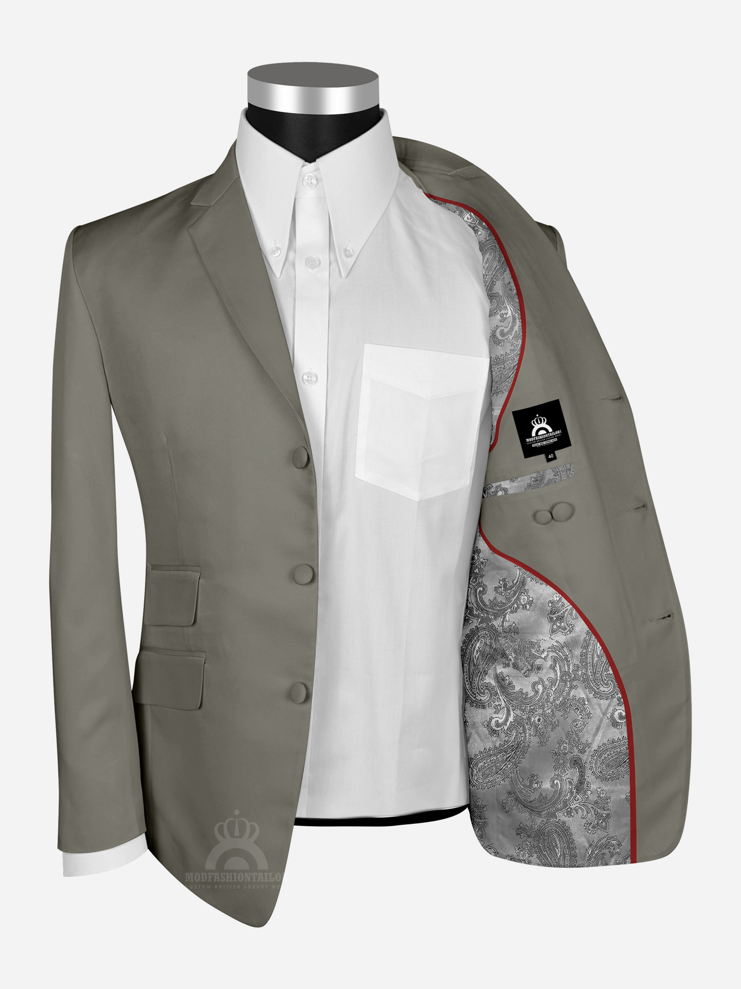 3 Piece 3 Button Pastel Brown Mod Suit with Shirt