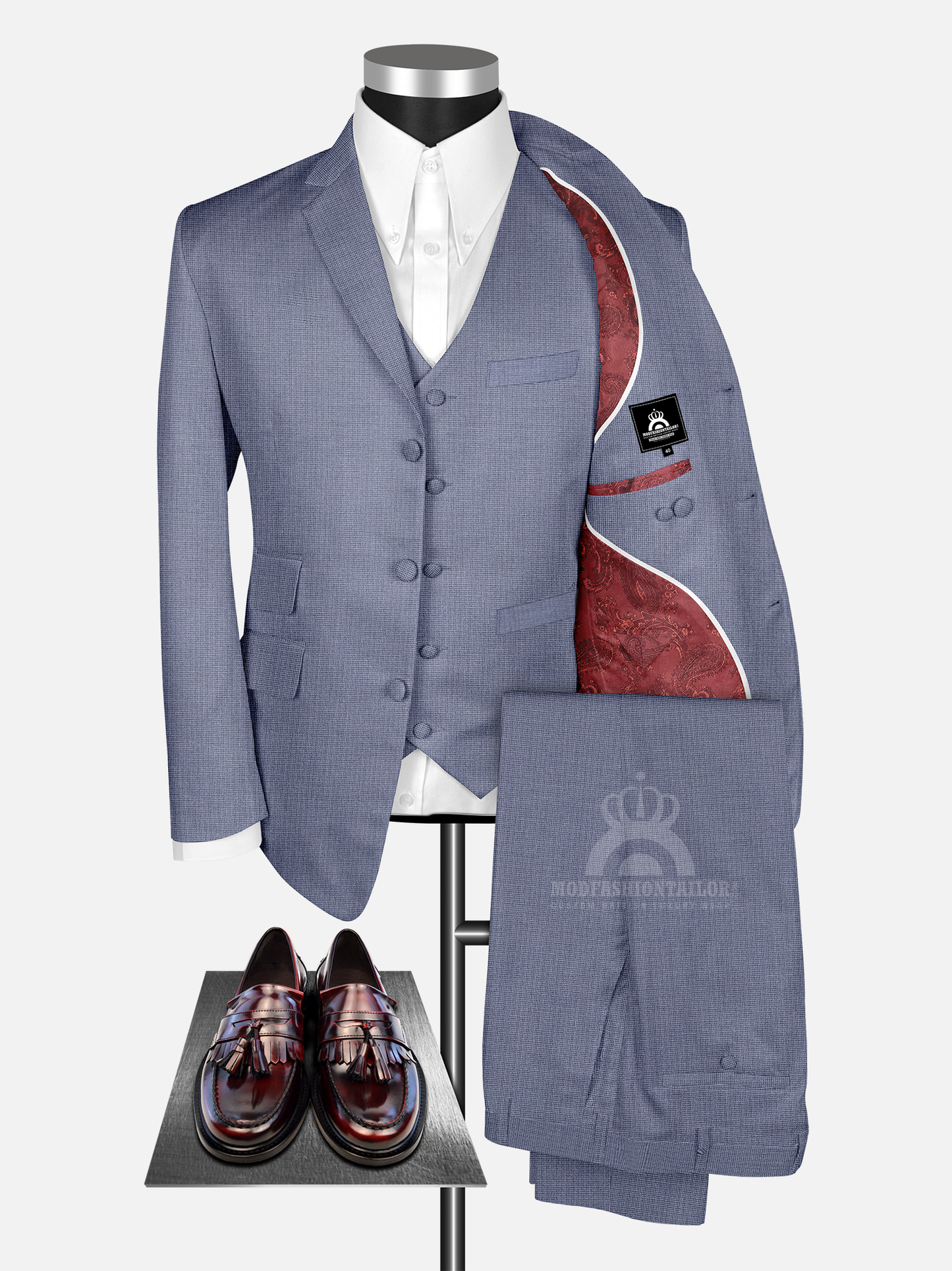 3 Piece 60s Outfits Check Blue Mod Suit with Shirt