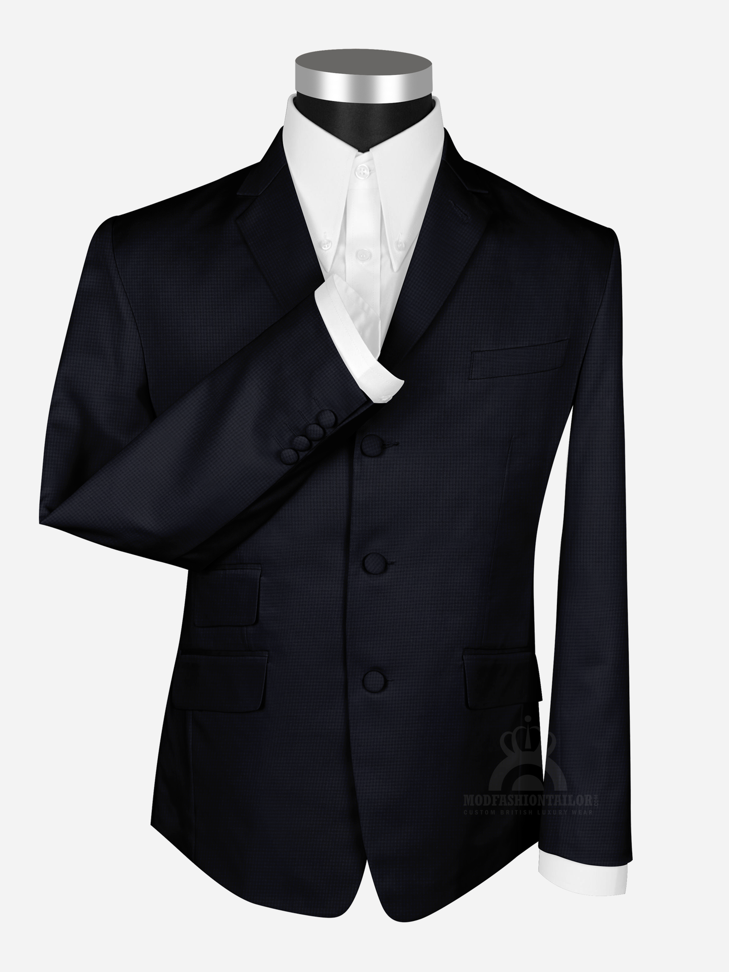 2 Piece Dark Navy Blue Houndstooth 60s Mod Suit