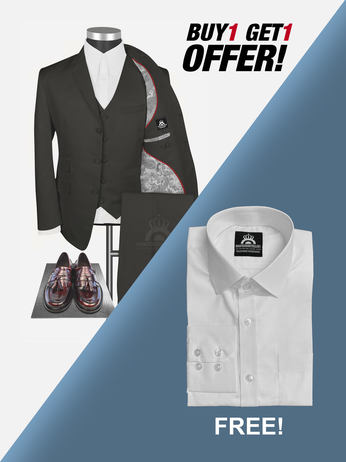 3 Piece David Bowie Dark Brown and Olive Tone Mod Suit with Shirt