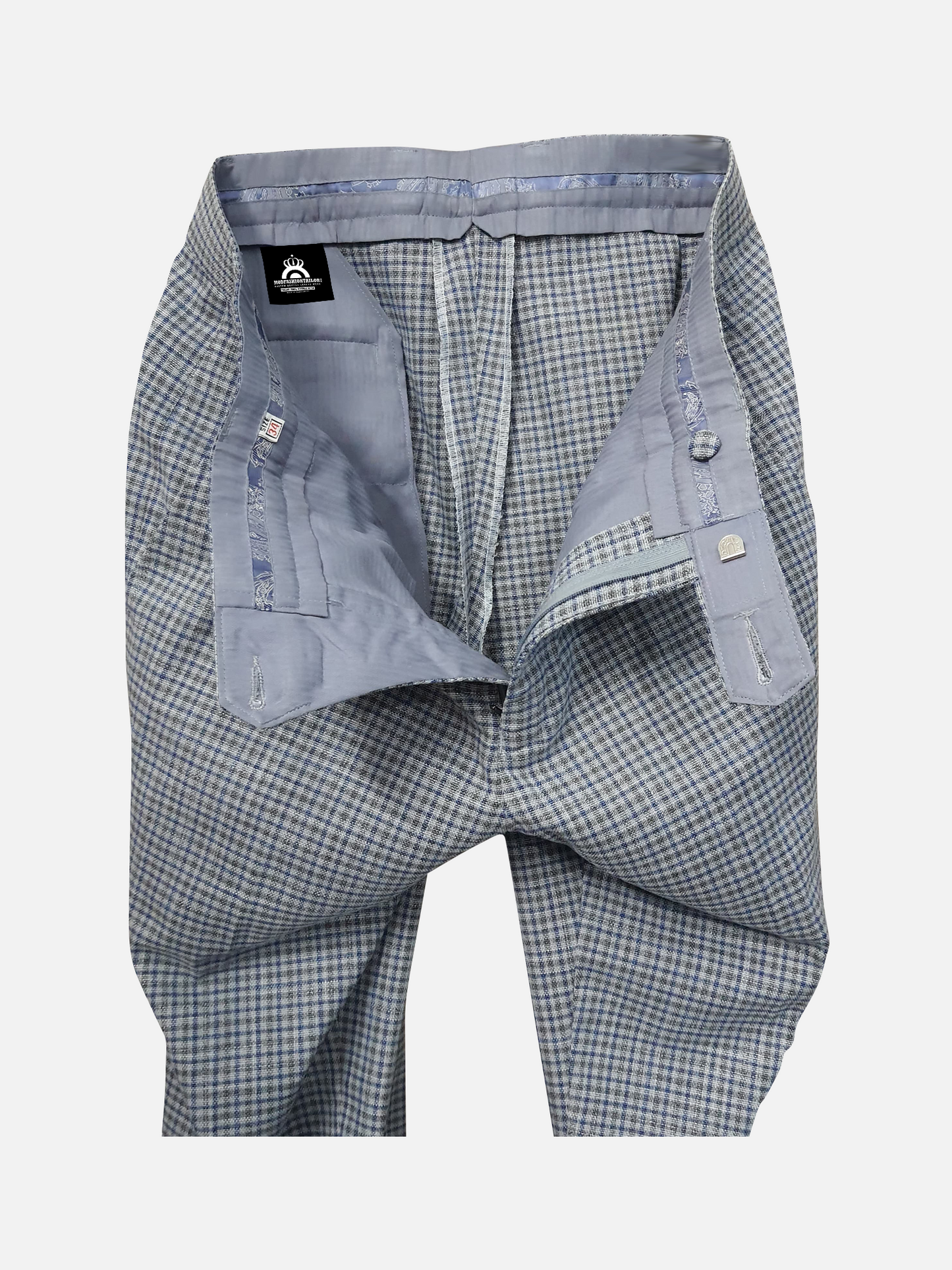 Little Blue and gray Check Suit Jacket size 40R Trouser size 34 Inside leg 30