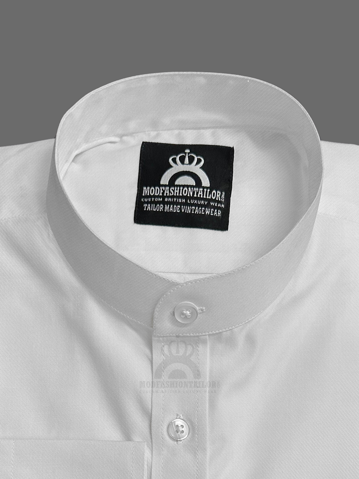 Mandarin Collar Long Sleeve White Shirt