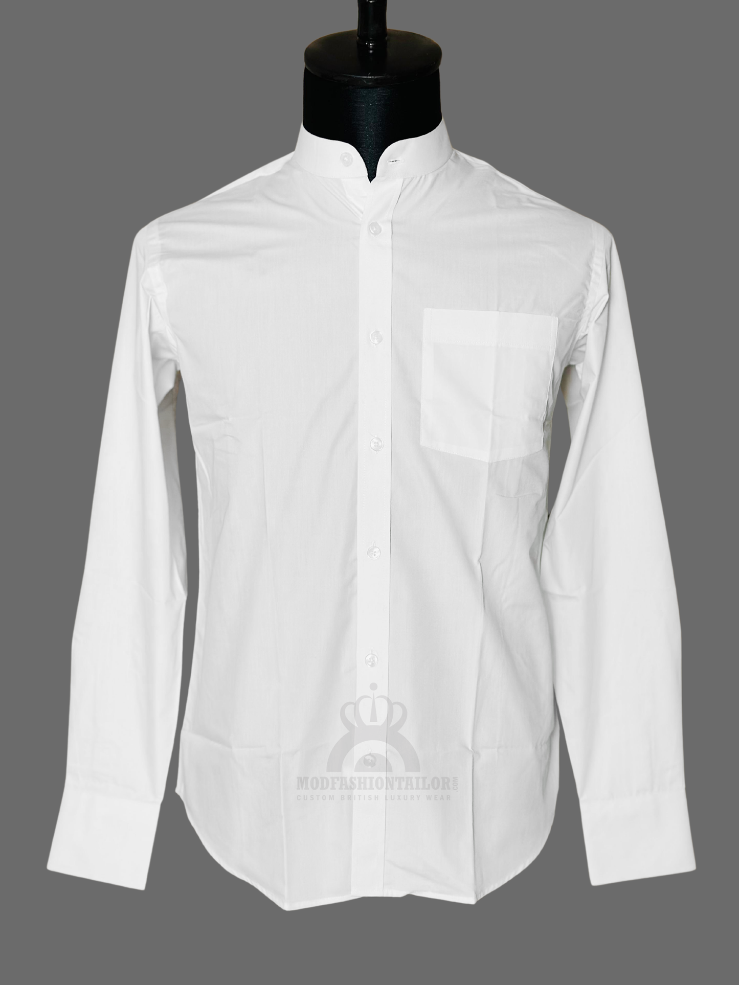 Mandarin Collar Long Sleeve White Shirt
