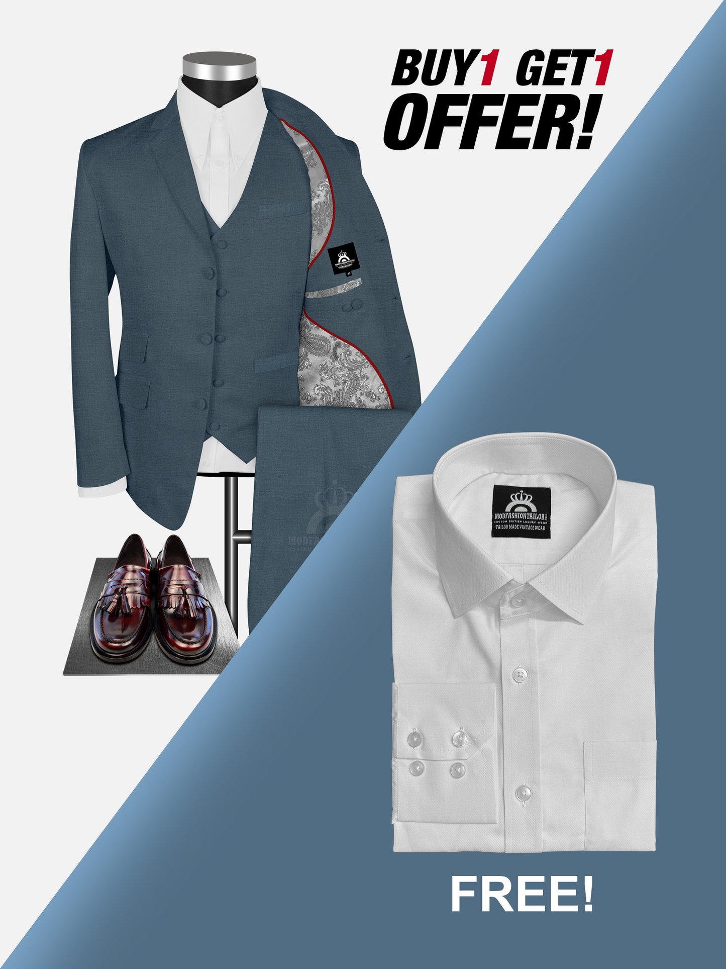 3 Piece Paul Weller Bayou Blue Mod Suit with Shirt