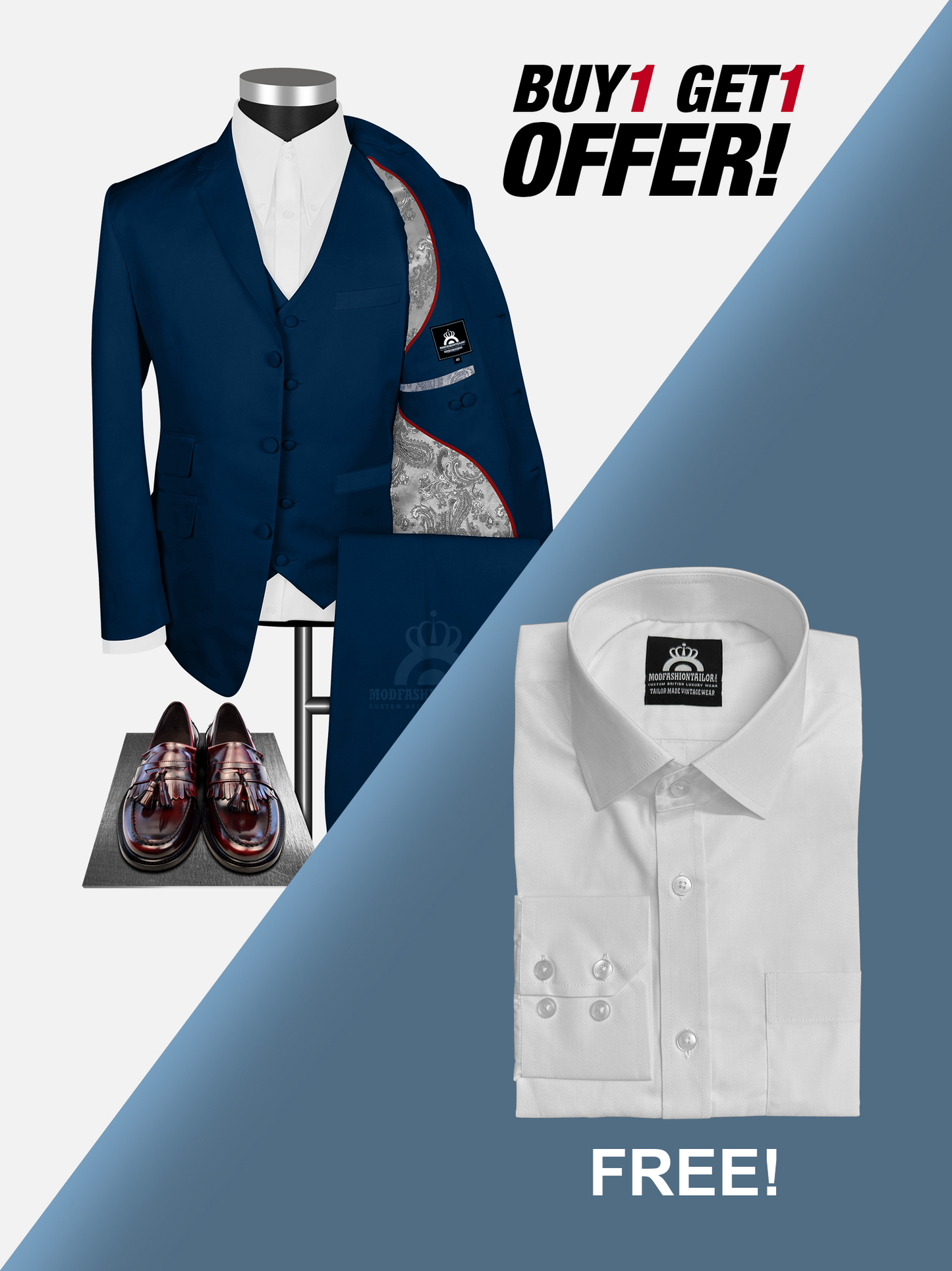 3 Piece Paul Weller Royal Blue Mod Suit with Shirt