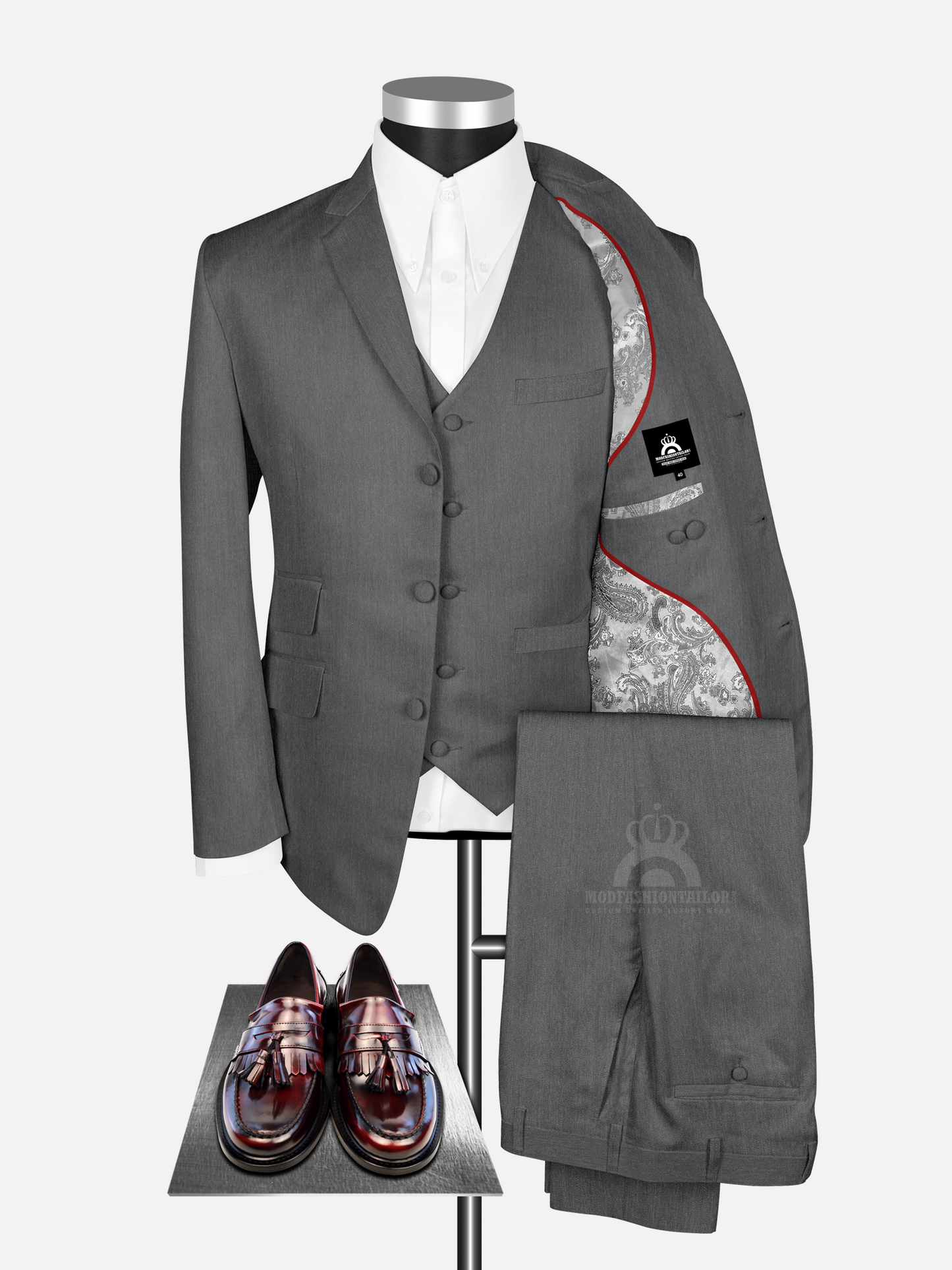 3 Piece Silver Gray 3 Button Mod Suit with Shirt