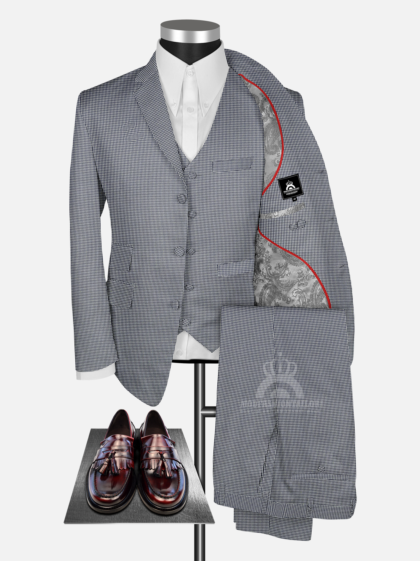 3 Piece Single Breasted Dogtooth Mod Suit with Shirt