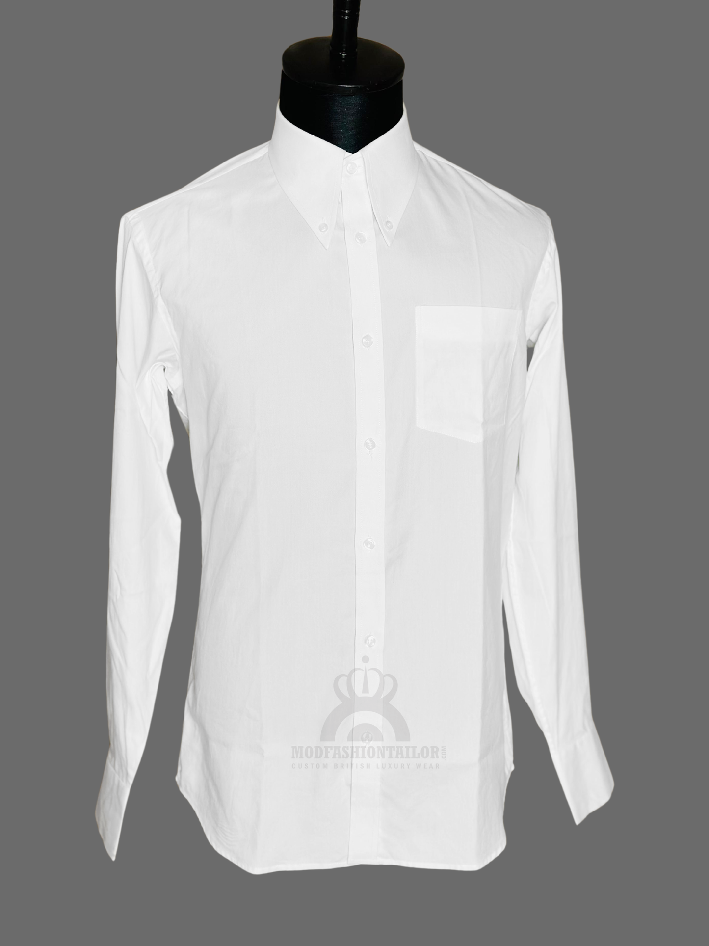 Tab Collar Long Sleeve White Shirt