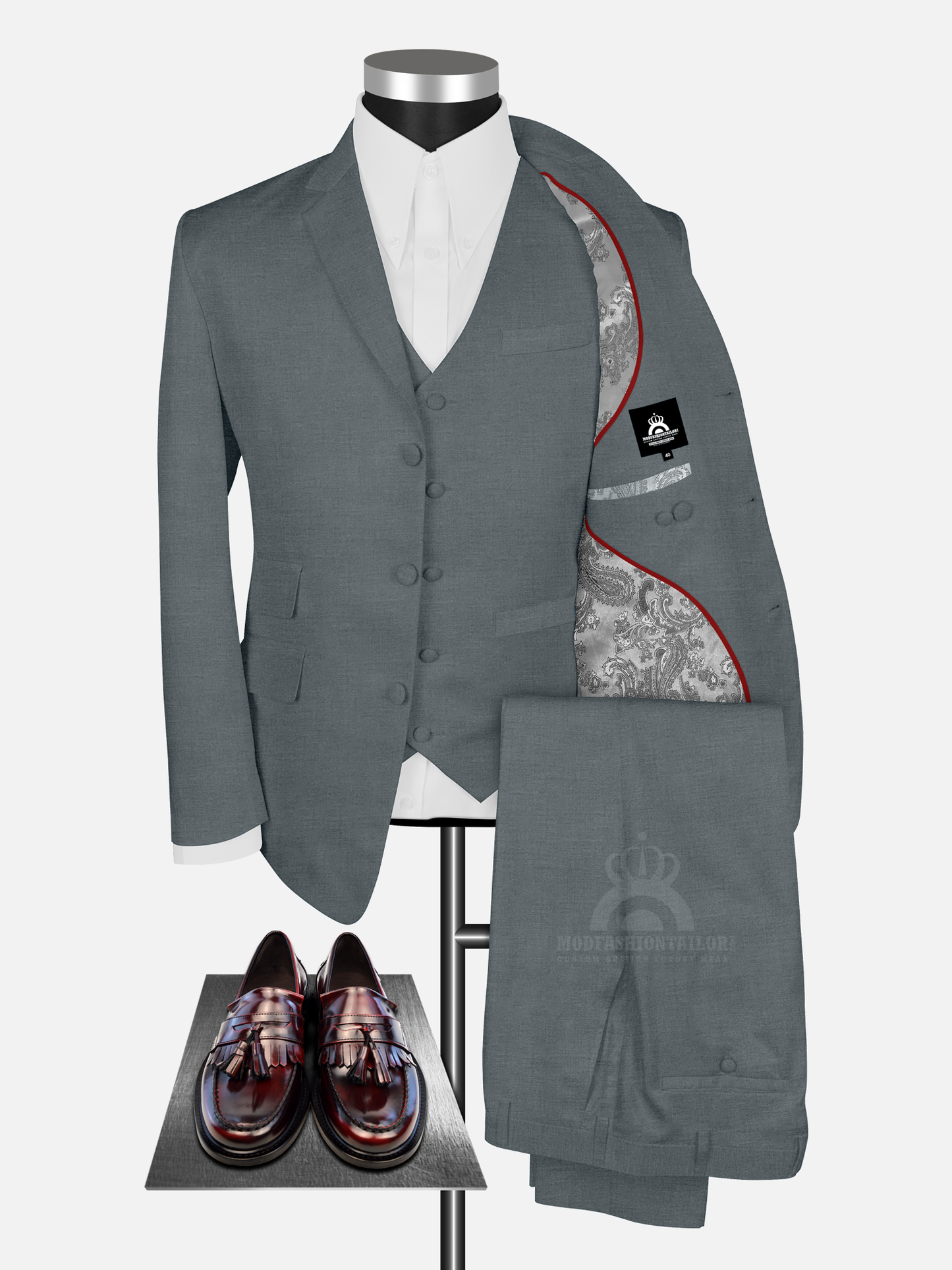 3 Piece 3 Button Light Gray Mod Suit