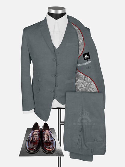 3 Piece 3 Button Light Gray Mod Suit