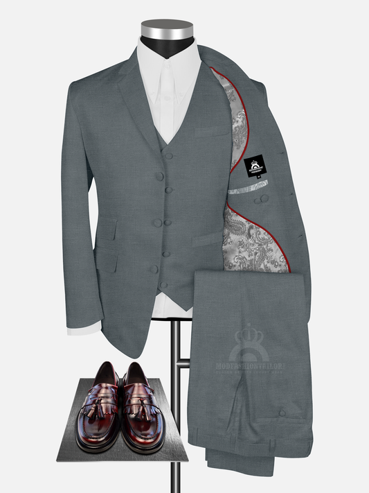 3 Piece 3 Button Light Gray Mod Suit