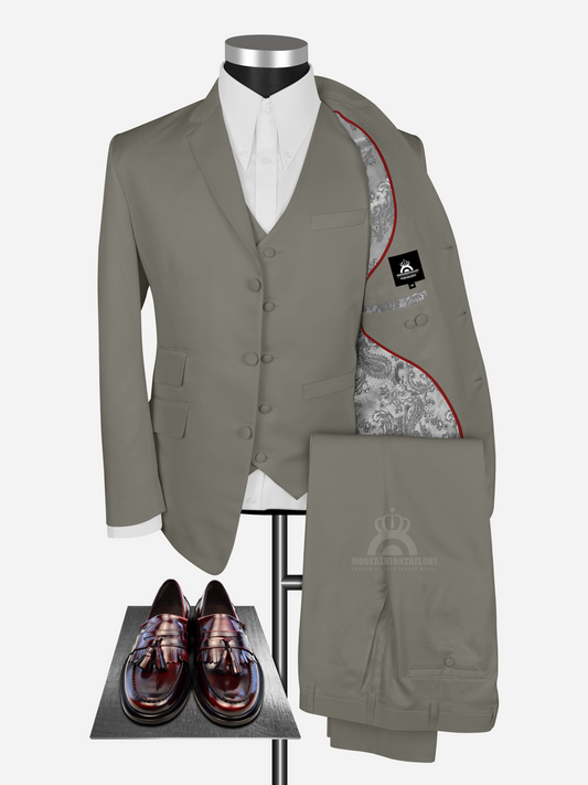 3 Piece 3 Button Pastel Brown Mod Suit