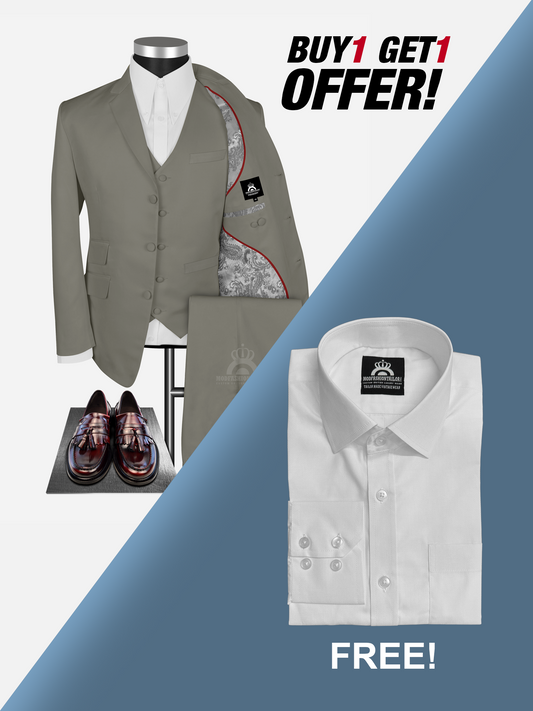 3 Piece 3 Button Pastel Brown Mod Suit with Shirt