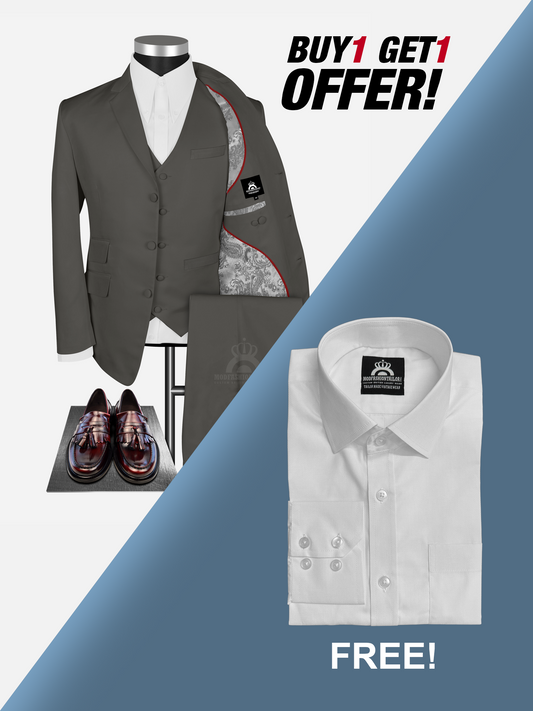 3 Piece 3 Button Shadwell Brown Mod Suit with Shirt