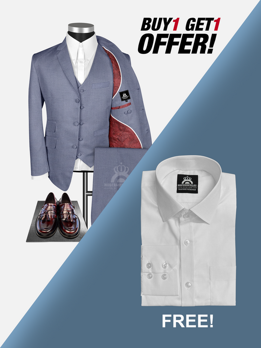 3 Piece 60s Outfits Check Blue Mod Suit with Shirt
