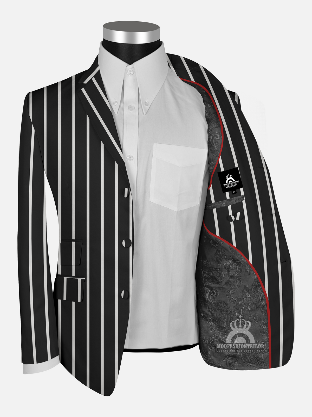 Black and White Stripe Boating Blazer Interior Detail