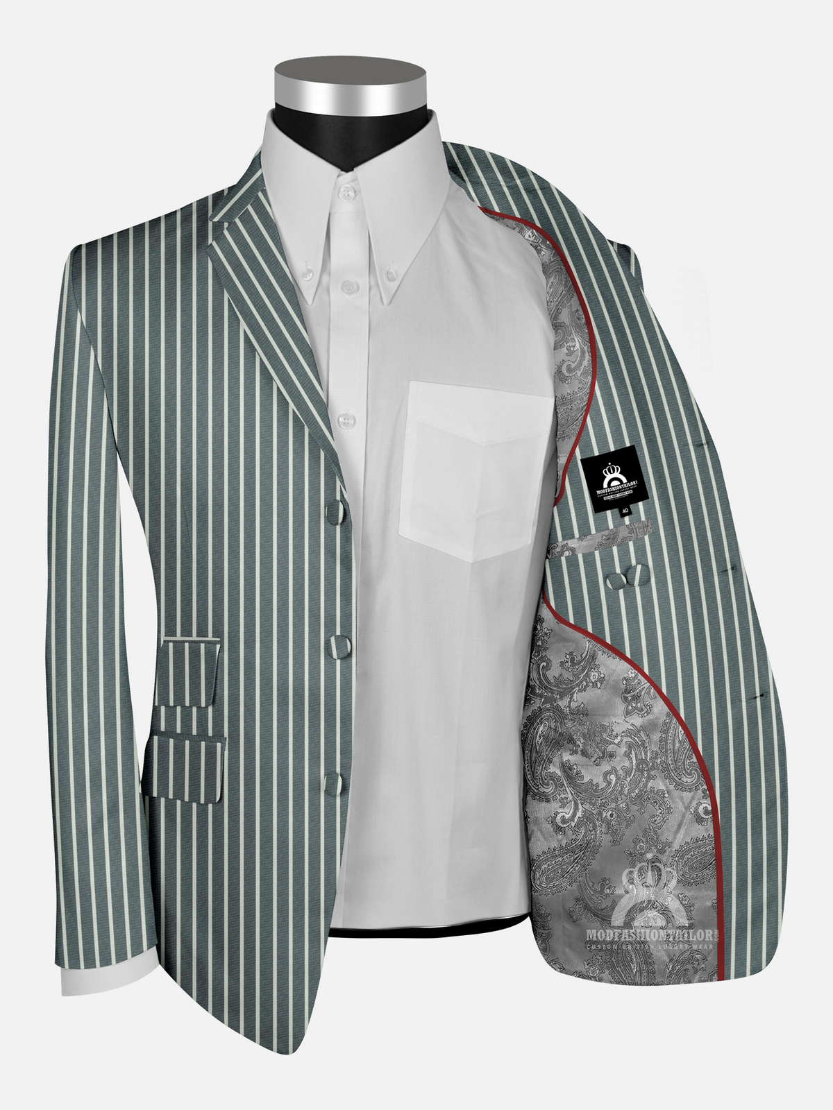 Blue and White Stripe Boating Blazer Interior Detail