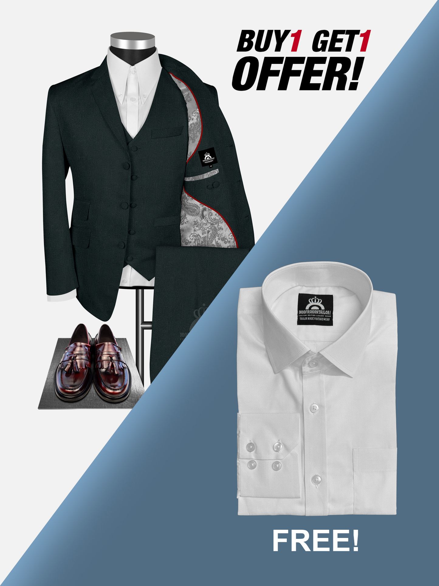 3 Piece Dark Forest Green Micro Check Mod Suit with Shirt