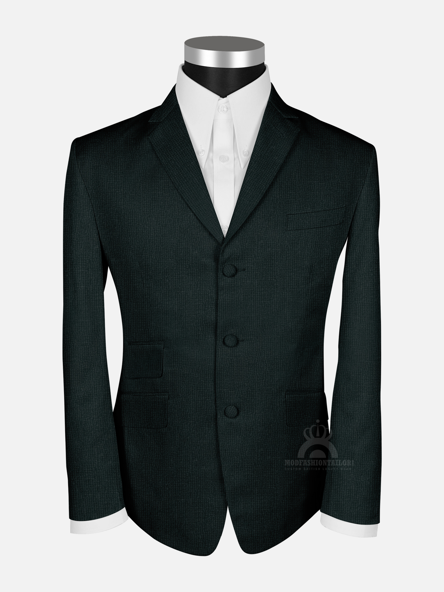 3 Piece Dark Forest Green Micro Check Mod Suit