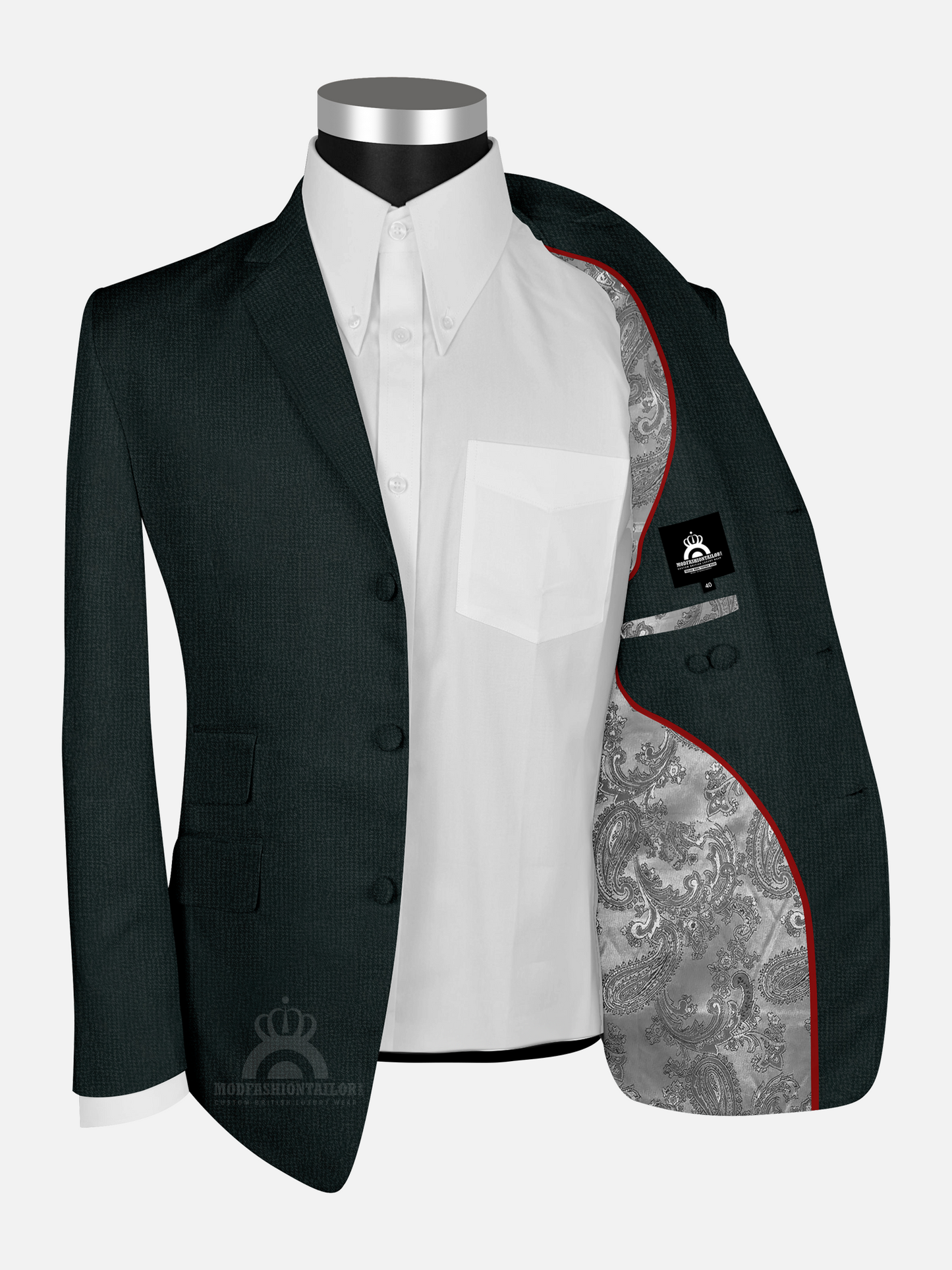 3 Piece Dark Forest Green Micro Check Mod Suit