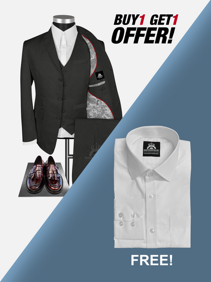 3 Piece Dark Gray Herringbone Mod Suit with Shirt