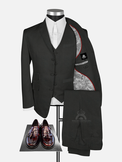 3 Piece Dark Gray Herringbone Mod Suit