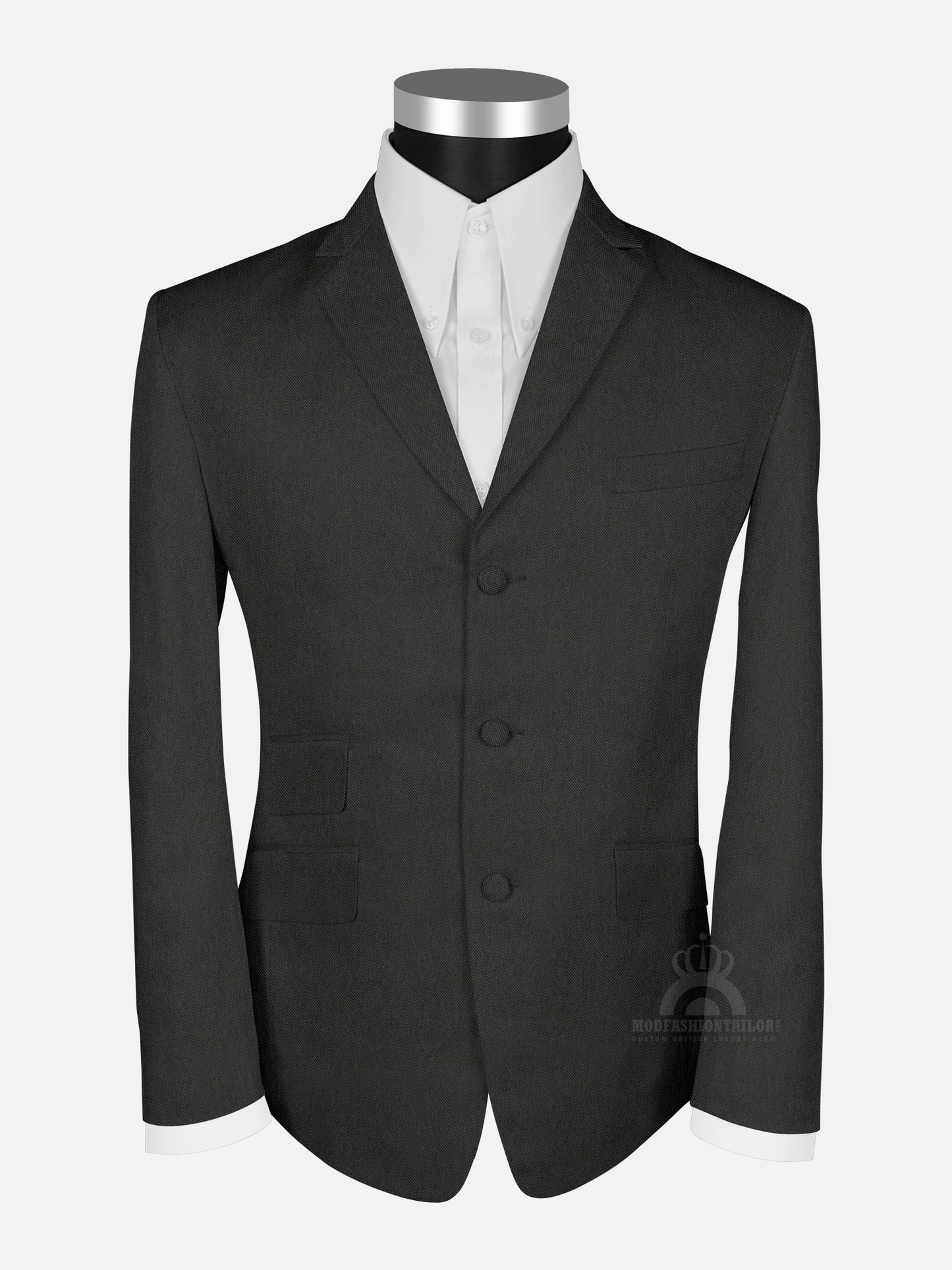 3 Piece Dark Gray Herringbone Mod Suit