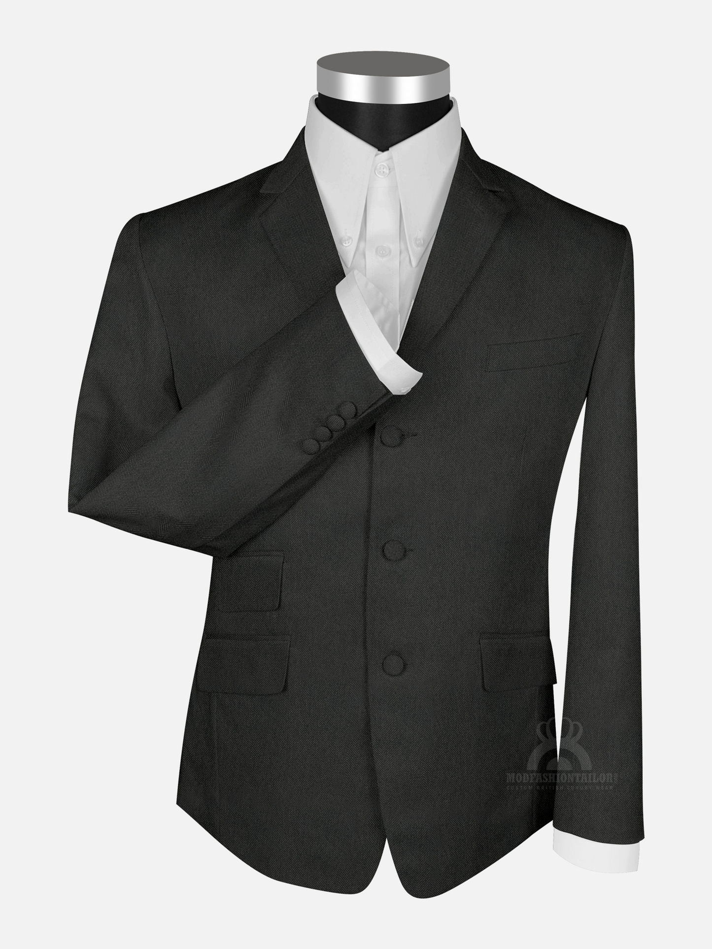 3 Piece Dark Gray Herringbone Mod Suit