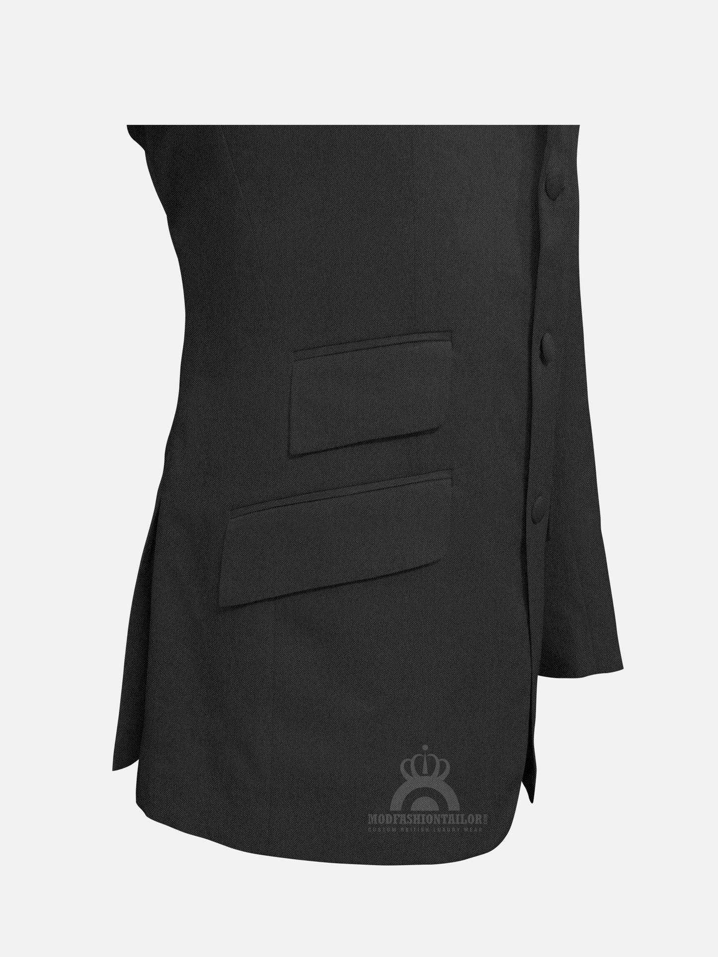 3 Piece Dark Gray Herringbone Mod Suit