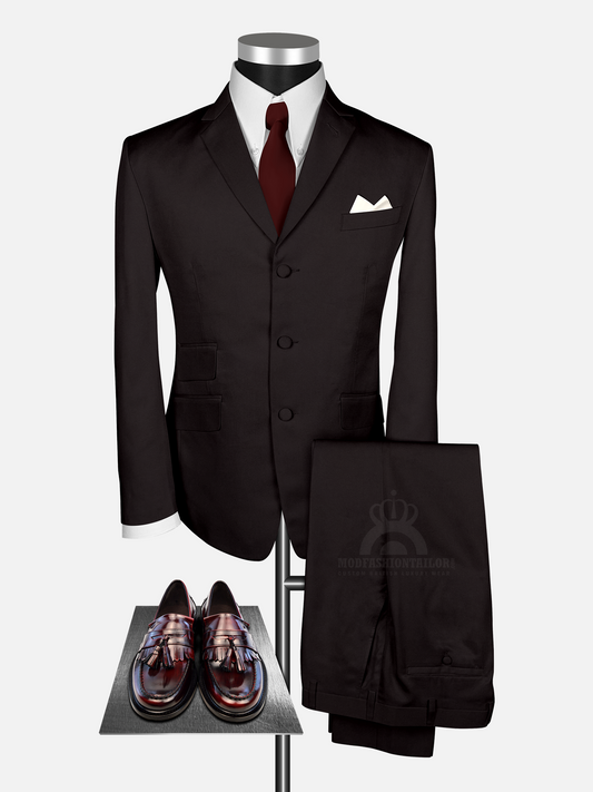 2 Piece David Bowie Dark Chocolate Brown Mod Suit