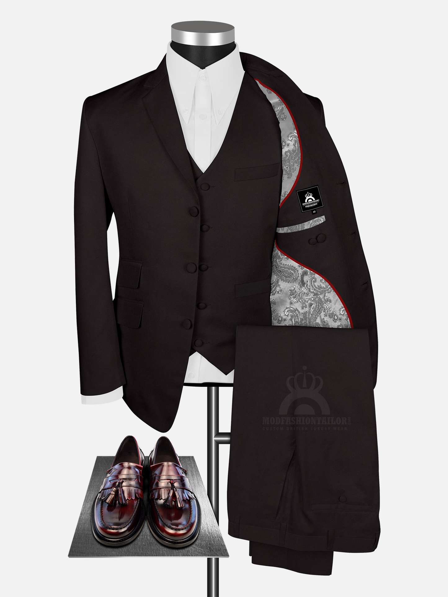 3 Piece David Bowie Dark Chocolate Brown Mod Suit with Shirt