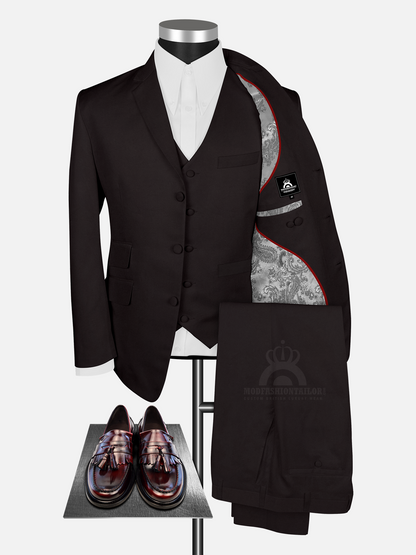 3 Piece David Bowie Dark Chocolate Brown Mod Suit with Shirt