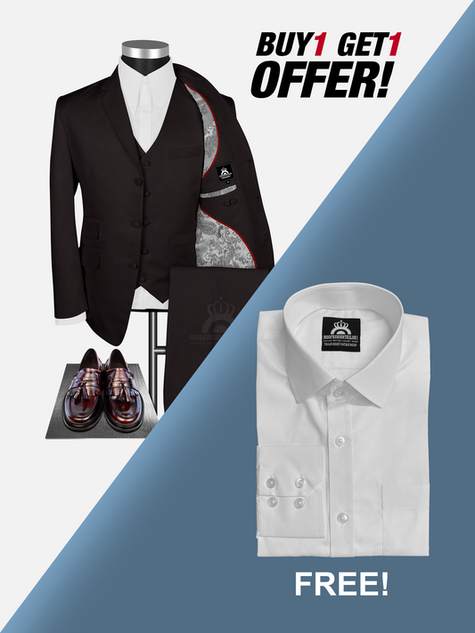 3 Piece David Bowie Dark Chocolate Brown Mod Suit with Shirt