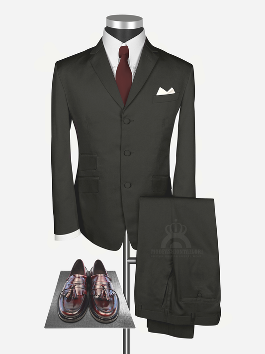 2 Piece David Bowie Dark Brown and Olive Tone Mod Suit