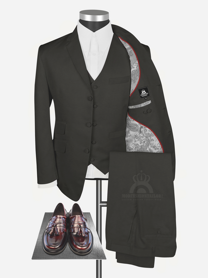 3 Piece David Bowie Dark Brown and Olive Tone Mod Suit with Shirt