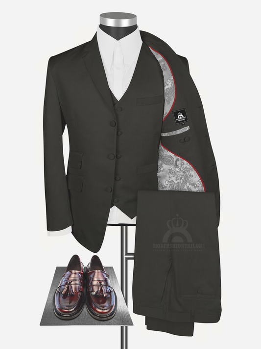 3 Piece David Bowie Dark Brown and Olive Tone Mod Suit