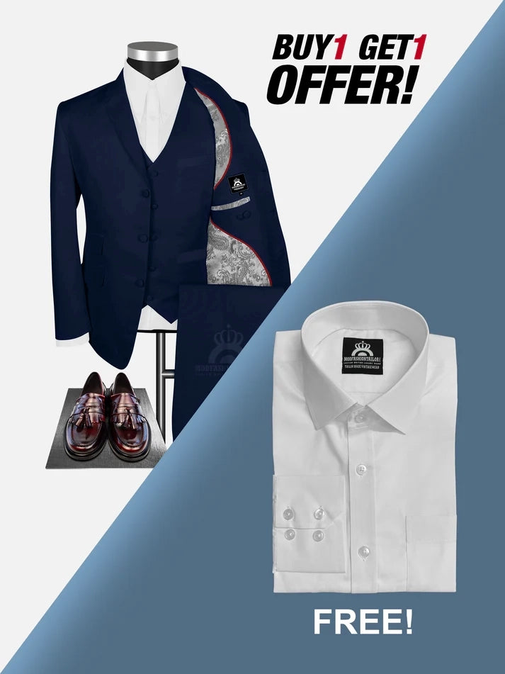 3 Piece George Harrison Navy Blue Mod Suit with Shirt