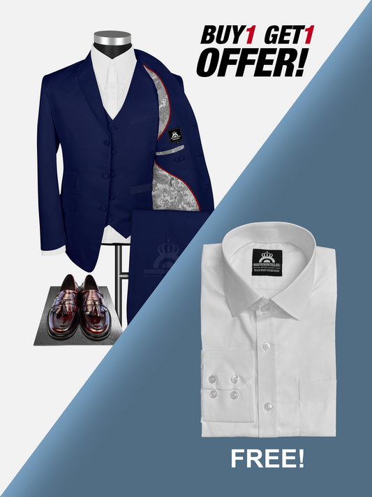 3 Piece George Harrison Navy Blue Mod Suit with Shirt
