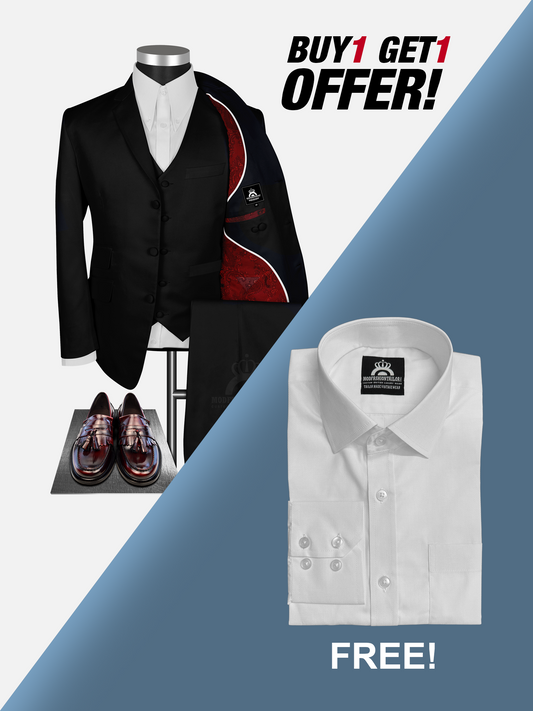 3 Piece John Lennon Black 3 Button Mod Suit with Shirt