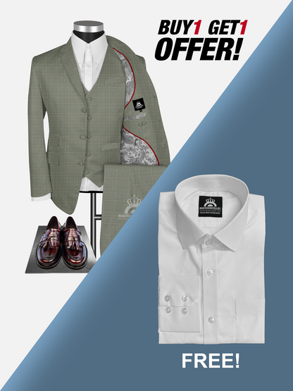 3 Piece Earth Tone Prince of Wales check Mod Suit with Shirt