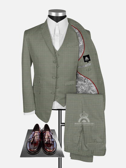 3 Piece Earth Tone Prince of Wales check Mod Suit