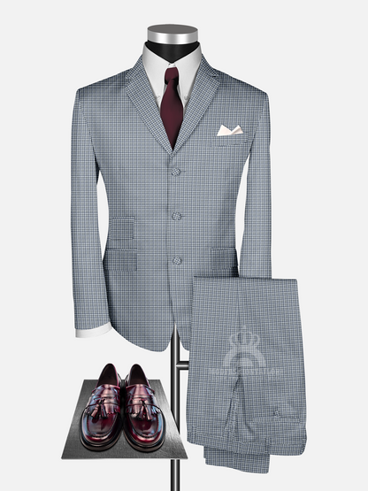 2 Piece Little Blue and Gray Check Mod Suit