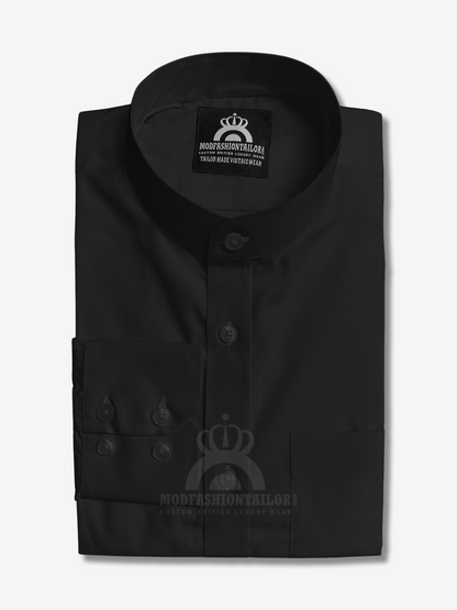 Mandarin Collar Long Sleeve Black Shirt