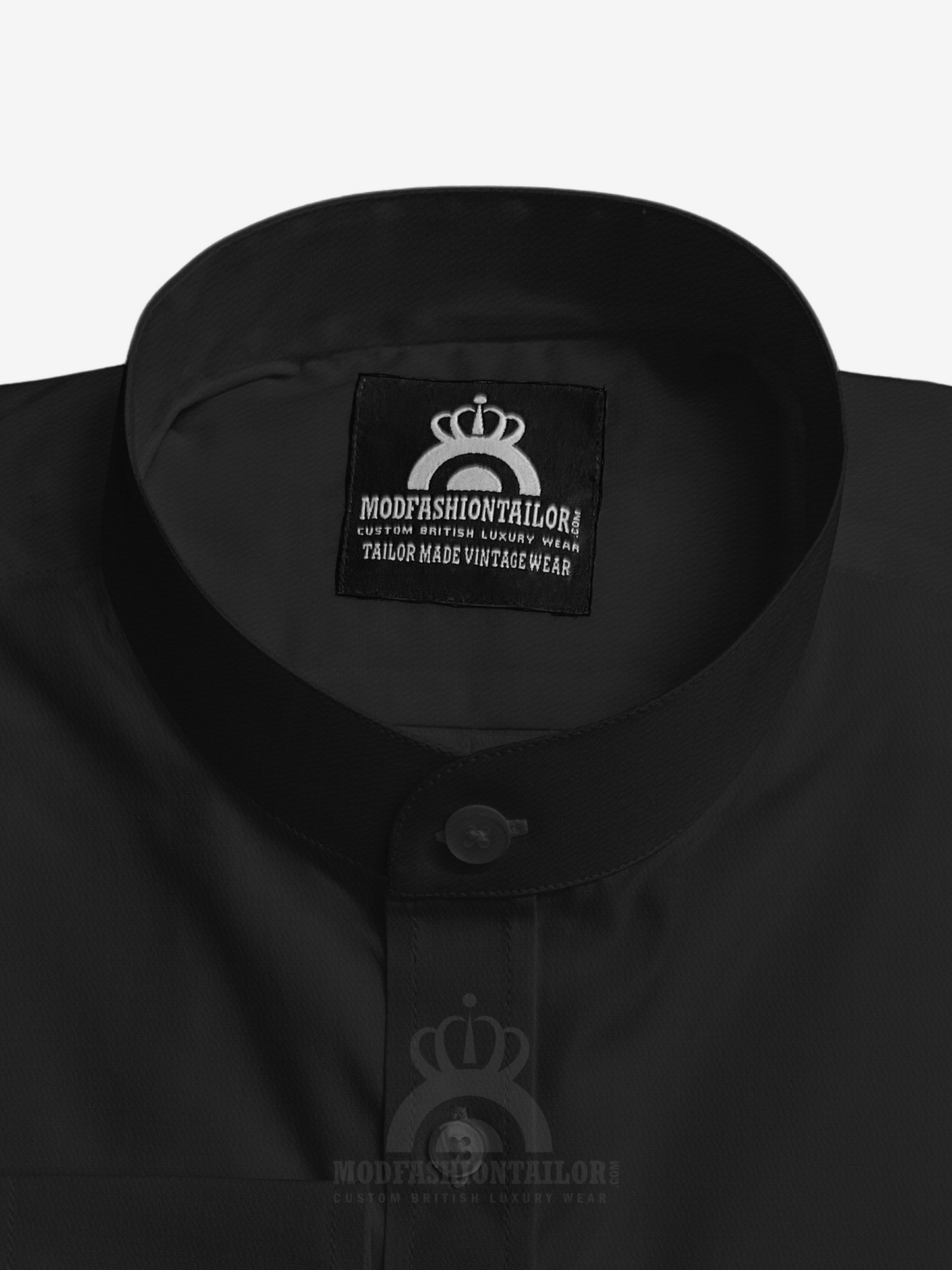 Mandarin Collar Long Sleeve Black Shirt