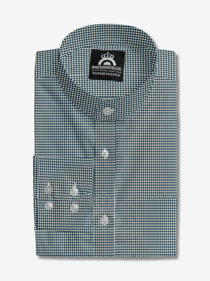 Mandarin Collar Long Sleeve Blue Dogtooth Shirt